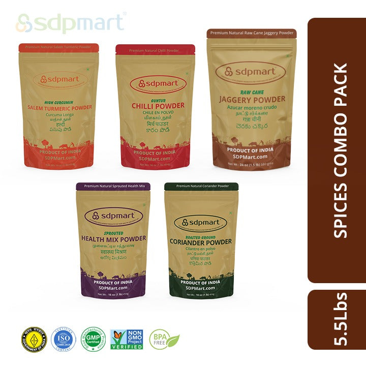 SPICES COMBO PACK (TURMERIC, CHILLI, CORIANDER, JAGGERY & HEALTH MIX) POWDER